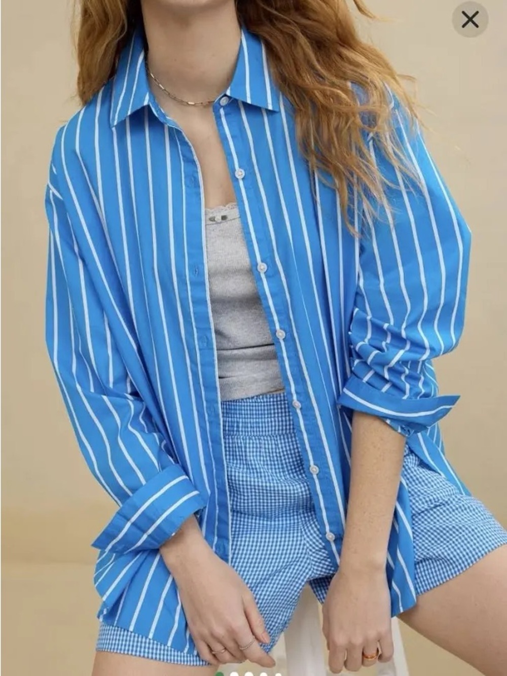 aerie Blue and White Striped Button-Down Shirt